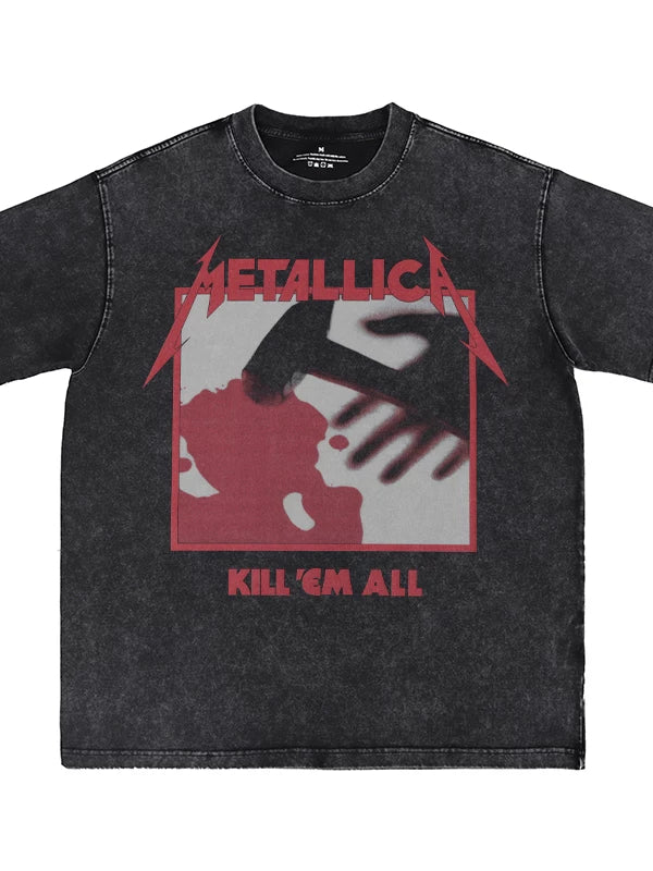 Metallica Digital Direct Water Spray Laundry Vintage Rock Band American Street Hip Hop Punk Short Sleeve T-shirt