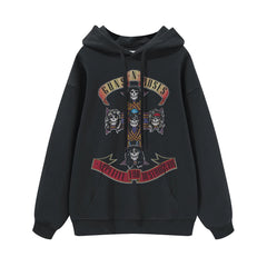 Guns n Roses Rock Band American Street Men's and Women's Black Grey White Cotton Hooded Round Neck Hoodie (4)