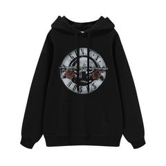 Guns n Roses Rock Band American Street Men's and Women's Black Grey White Cotton Hooded Round Neck Hoodie (1)