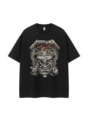 Metallica band retro American street niche design, skull cross vtg rock short sleeved T-shirt