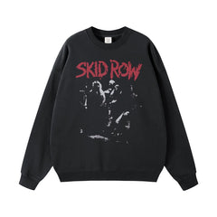 SKID ROW Poor Street Rock Band Gunslinger American Street Men's and Women's Black Grey Cotton Hooded Round Neck Hoodie