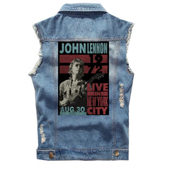 The Beatles, Lennon, retro rock, sleeveless denim vest, vest, vest, denim shirt (1)