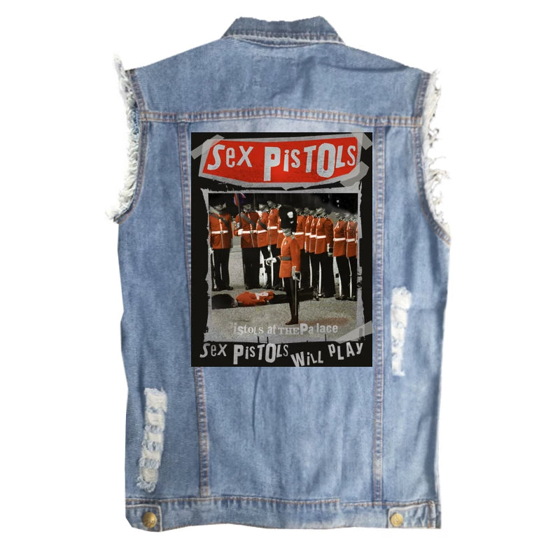 SEX PISTOLS sex pistol European and American men's street style vintage denim shirt vest sleeveless vest (3)