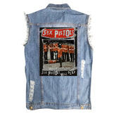 SEX PISTOLS sex pistol European and American men's street style vintage denim shirt vest sleeveless vest (3)