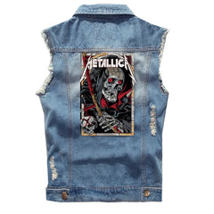 Guns N Roses sleeveless vest, punk style rock denim vest, pure cotton denim jacket (3)