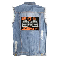 SEX PISTOLS sex pistol European and American men's street style vintage denim shirt vest sleeveless vest (3)