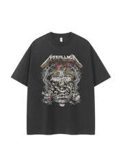 Metallica band retro American street niche design, skull cross vtg rock short sleeved T-shirt