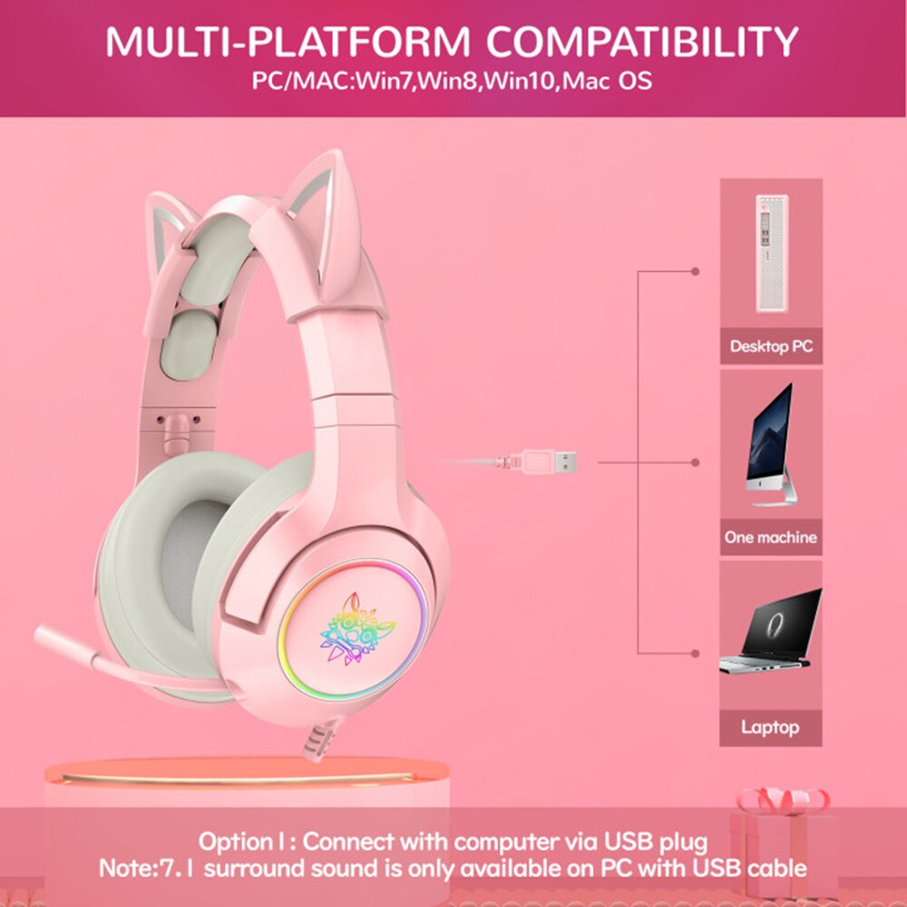 Pink Cat Ears Gaming Headset