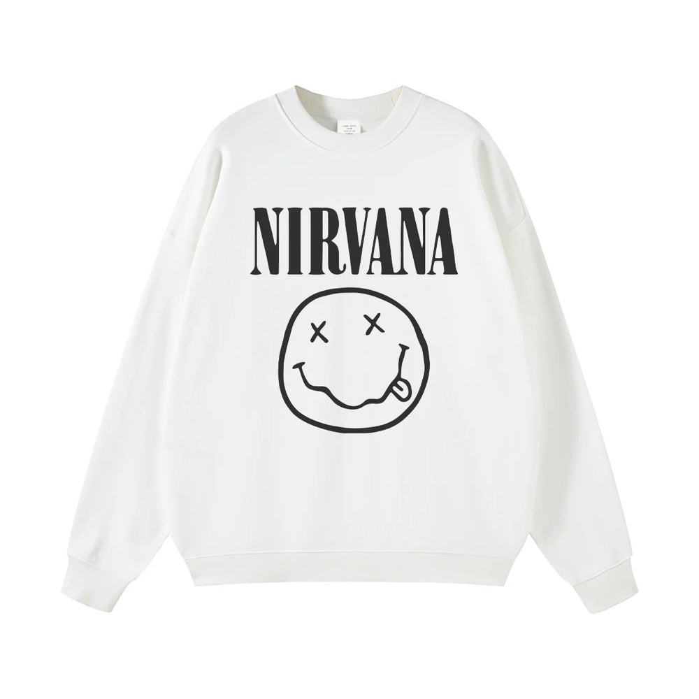 NIRVANA Nirvana Rock Band American Street Gun Flower Nirvana Black Gray White Pure Cotton Hooded Round Neck Sweatshirt (10)