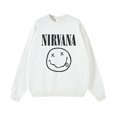 NIRVANA Nirvana Rock Band American Street Gun Flower Nirvana Black Gray White Pure Cotton Hooded Round Neck Sweatshirt (2)