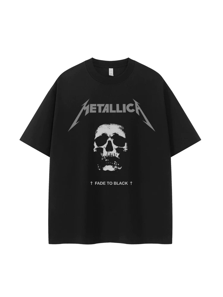 Metallica metal band retro American street dark skeleton niche design rock short sleeved T-shirt