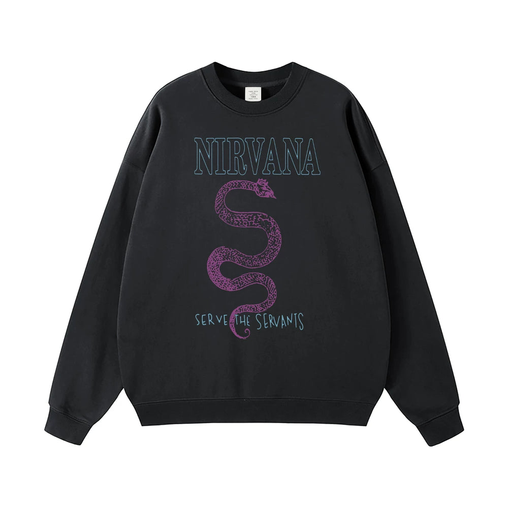 NIRVANA Nirvana Rock Band American Street Gun Flower Nirvana Black Gray White Pure Cotton Hooded Round Neck Sweatshirt (10)