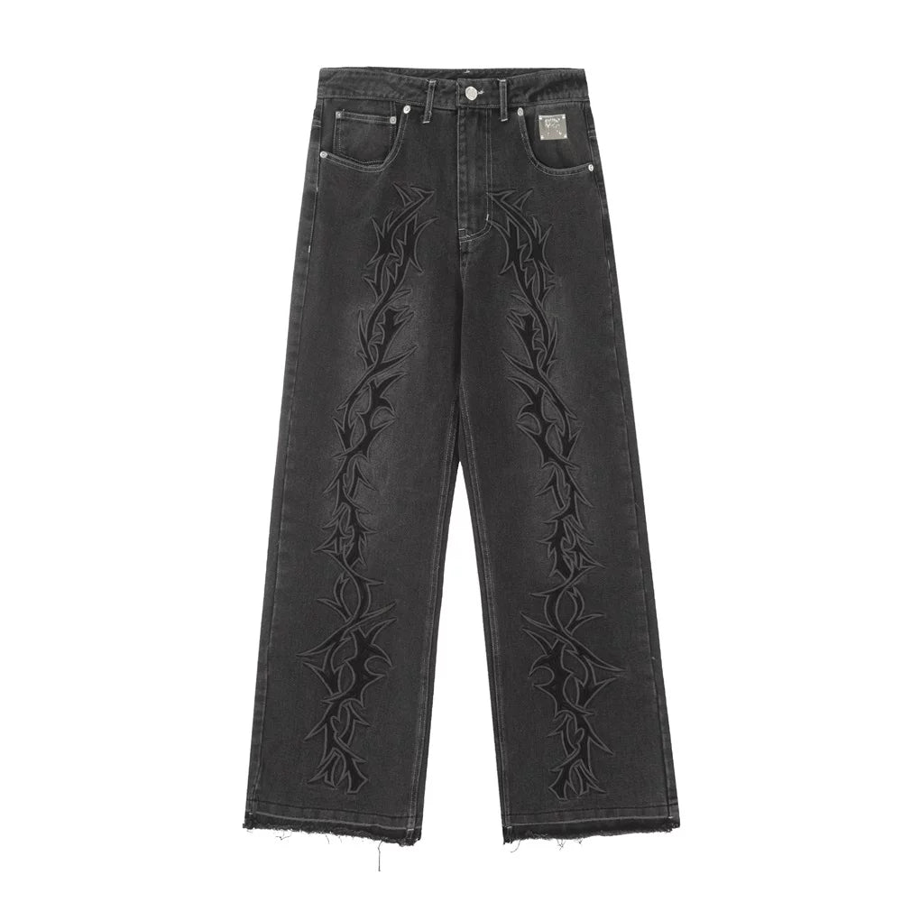 Revenge Smoke Embroidered Thorn Denim Pants