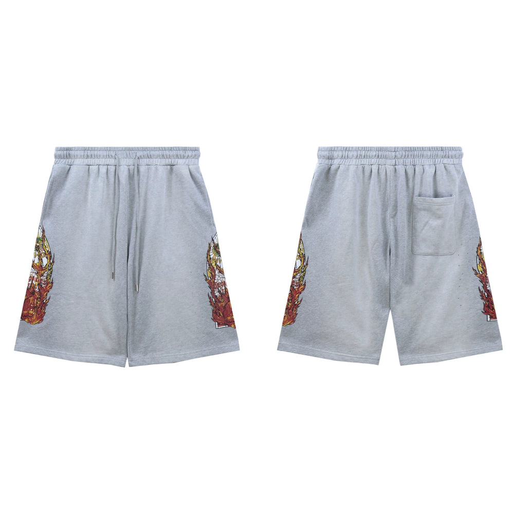 Who Decides War flame print shorts