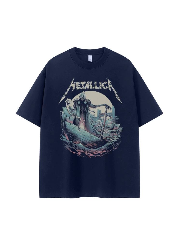 Metallica metal band retro American street hip-hop dark niche design rock short sleeved T-shirt