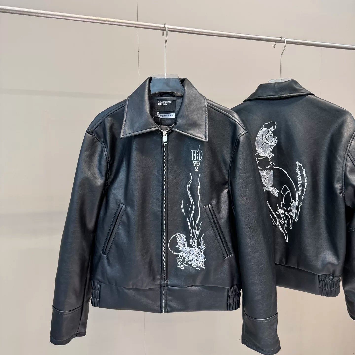 ERD mystery man embroidered PU leather jacket