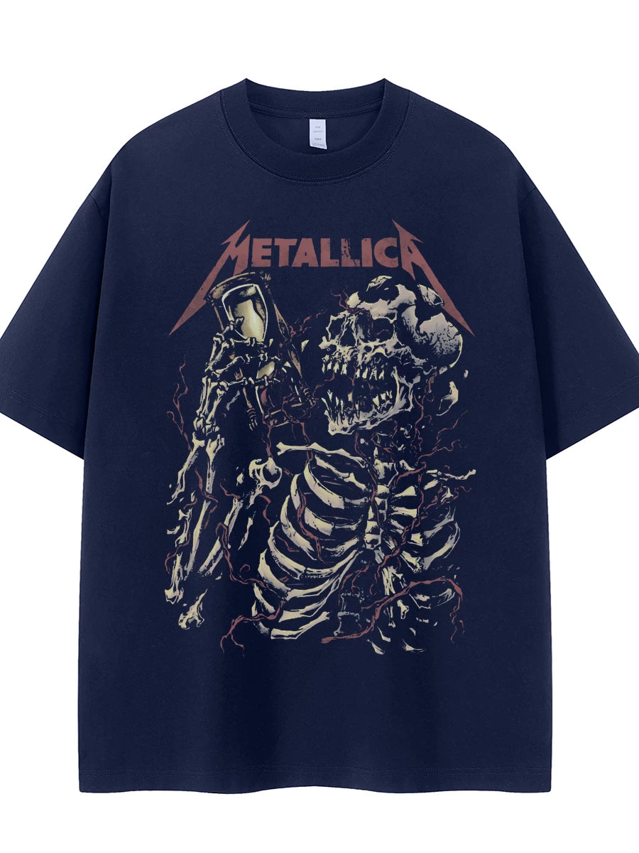 Metallica metal band retro American street vtg loose shoulder pure cotton round neck rock short sleeved T-shirt