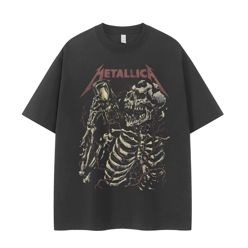 Metallica metal band retro American street vtg loose shoulder pure cotton round neck rock short sleeved T-shirt