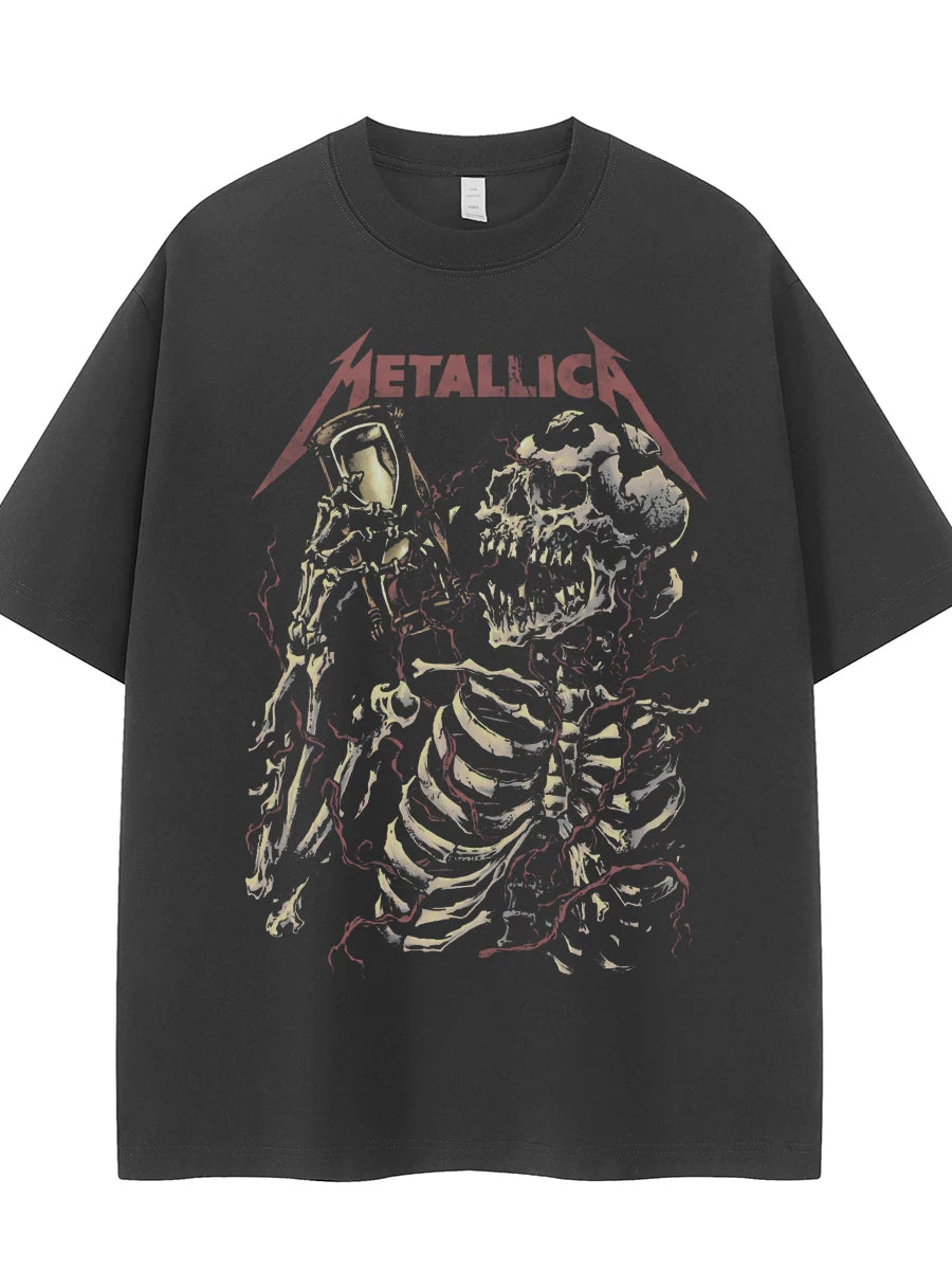 Metallica metal band retro American street vtg loose shoulder pure cotton round neck rock short sleeved T-shirt