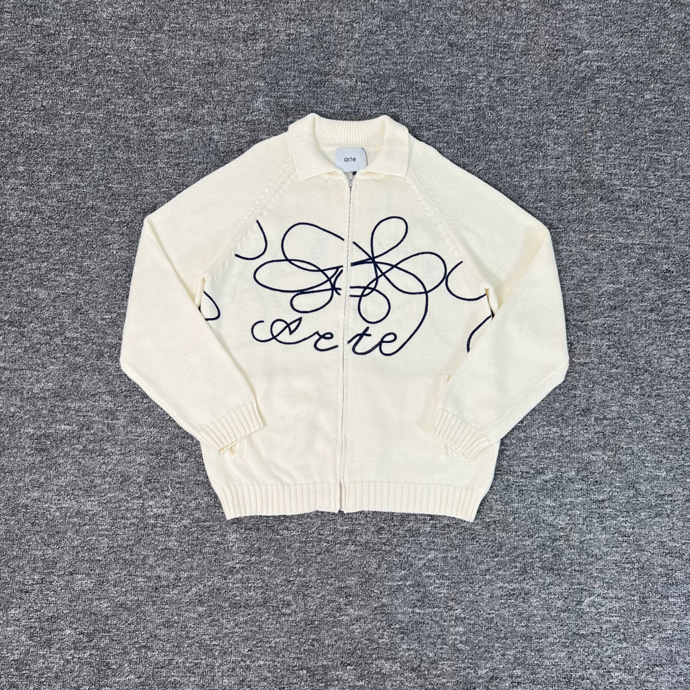 Arte Cardigan Flower round knit embroidered zipper jacket