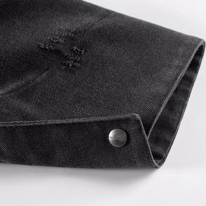 ERD Detroit lapel canvas distressed denim coat