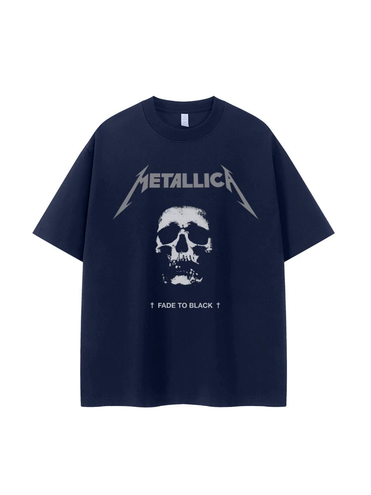 Metallica metal band retro American street dark skeleton niche design rock short sleeved T-shirt