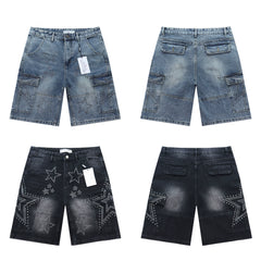 Vale washed and ironed diamond-patterned denim shorts