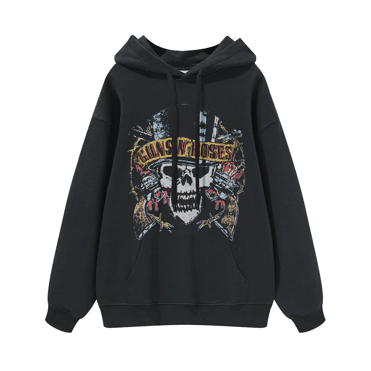 Guns n Roses Rock Band American Street Men's and Women's Black Grey White Cotton Hooded Round Neck Hoodie (3)