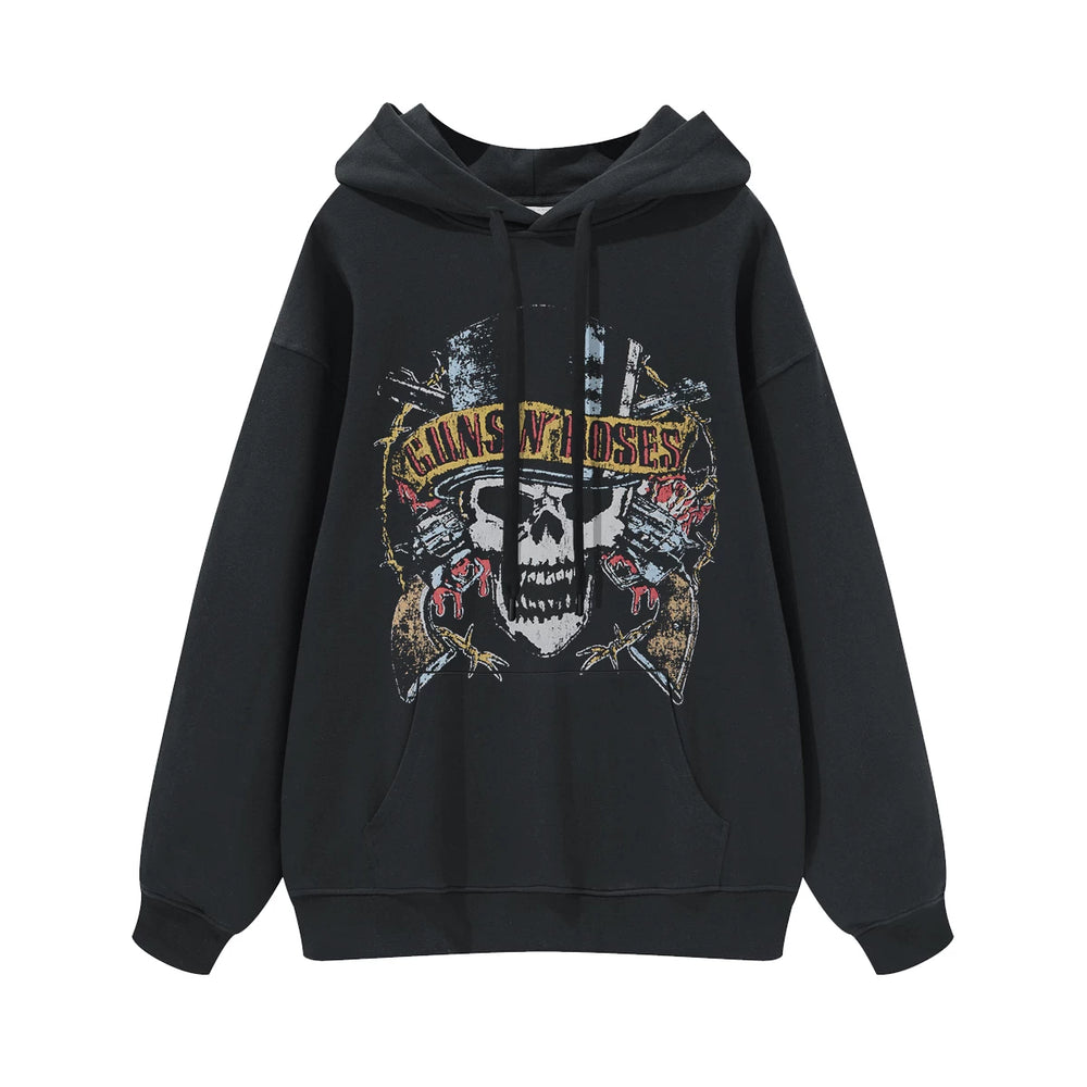Guns n Roses Rock Band American Street Men's and Women's Black Grey White Cotton Hooded Round Neck Hoodie (3)