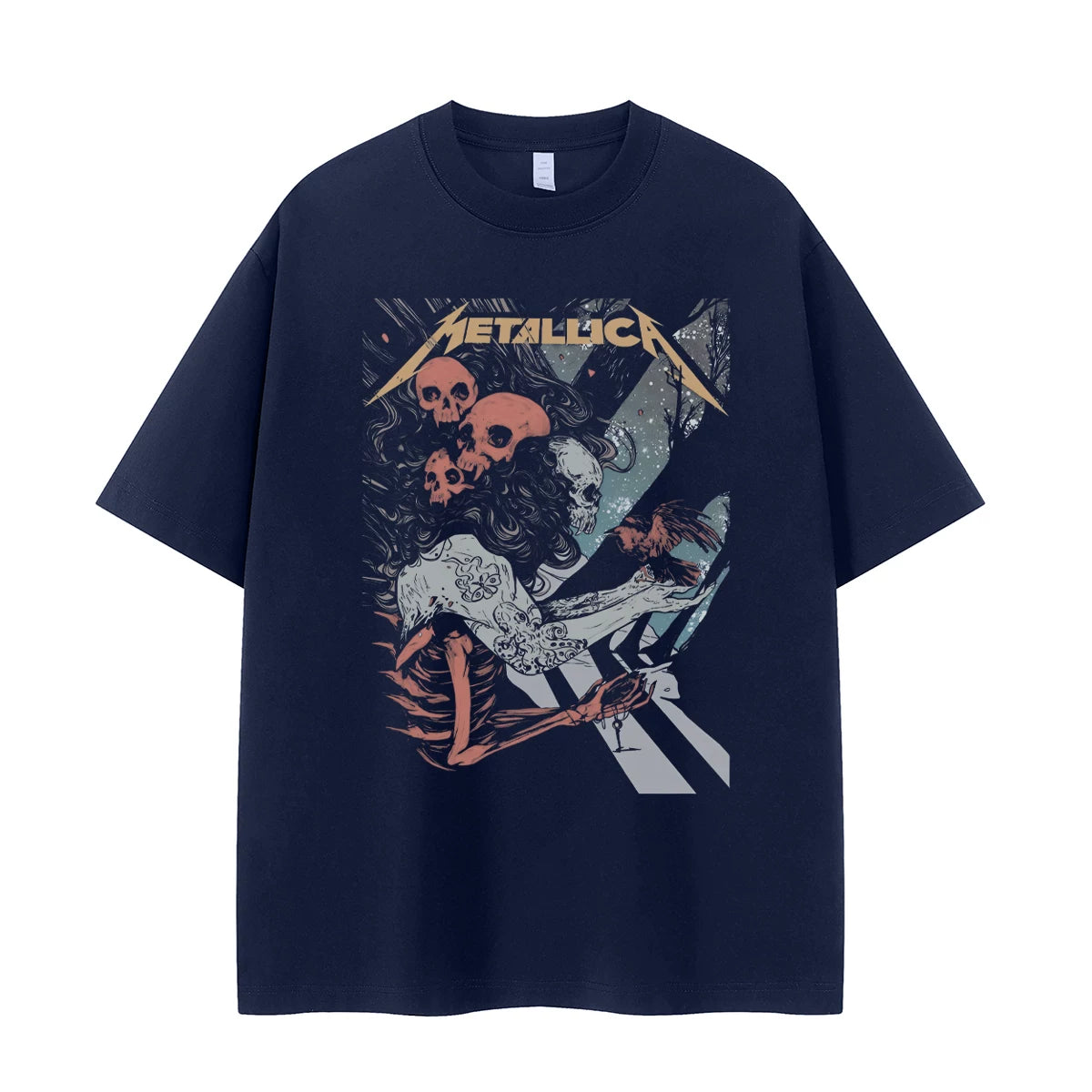 Metallica金属乐队复古美式街头小众vtg落肩宽松纯棉摇滚短袖T恤
