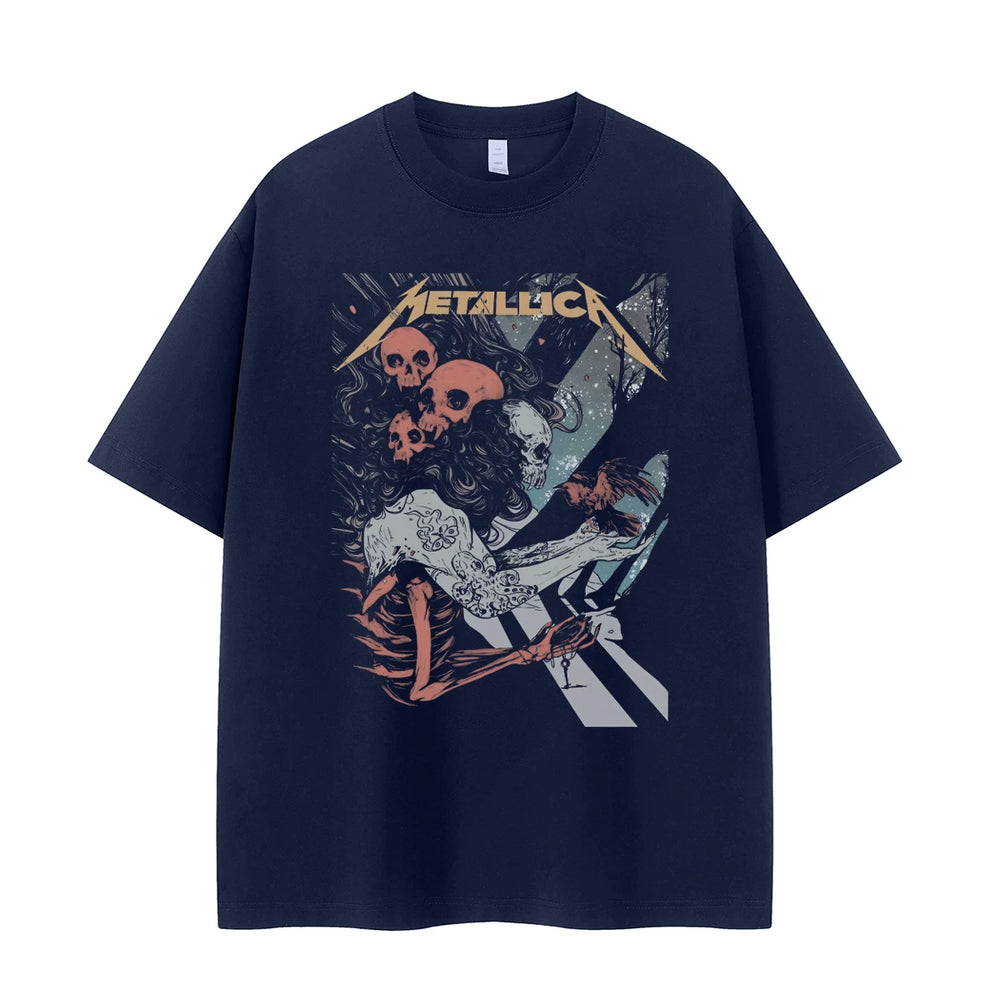 Metallica金属乐队复古美式街头小众vtg落肩宽松纯棉摇滚短袖T恤