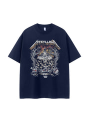 Metallica band retro American street niche design, skull cross vtg rock short sleeved T-shirt