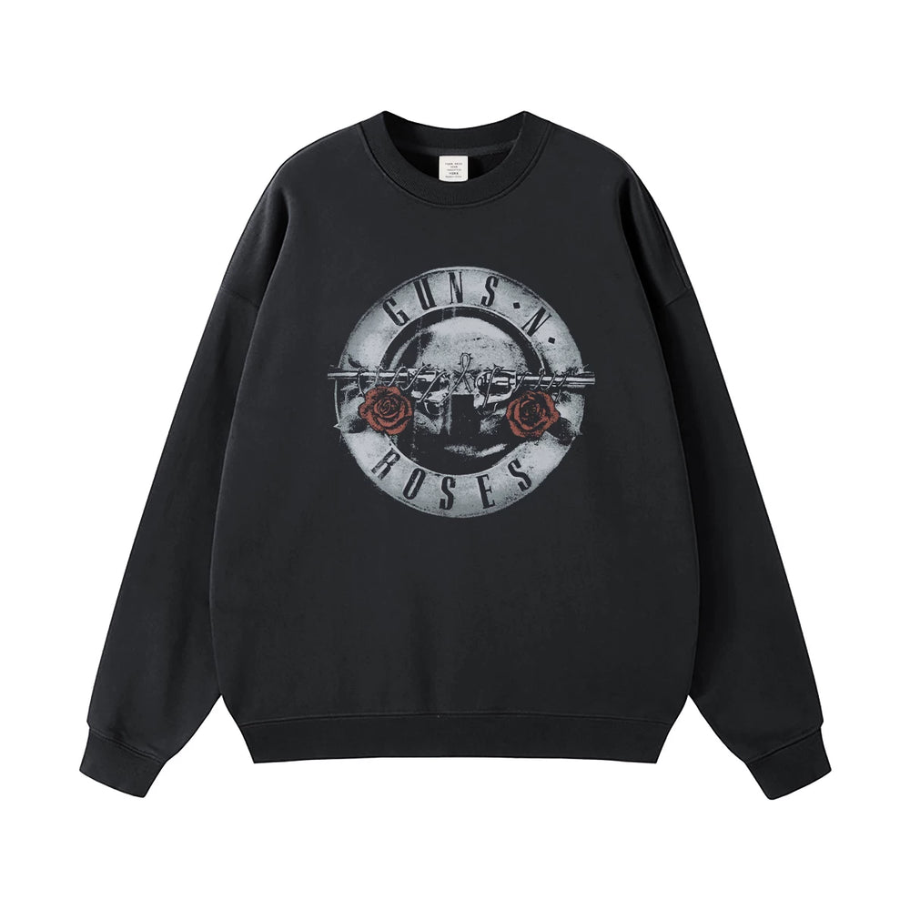 Guns n Roses Rock Band American Street Men's and Women's Black Grey White Cotton Hooded Round Neck Hoodie (1)