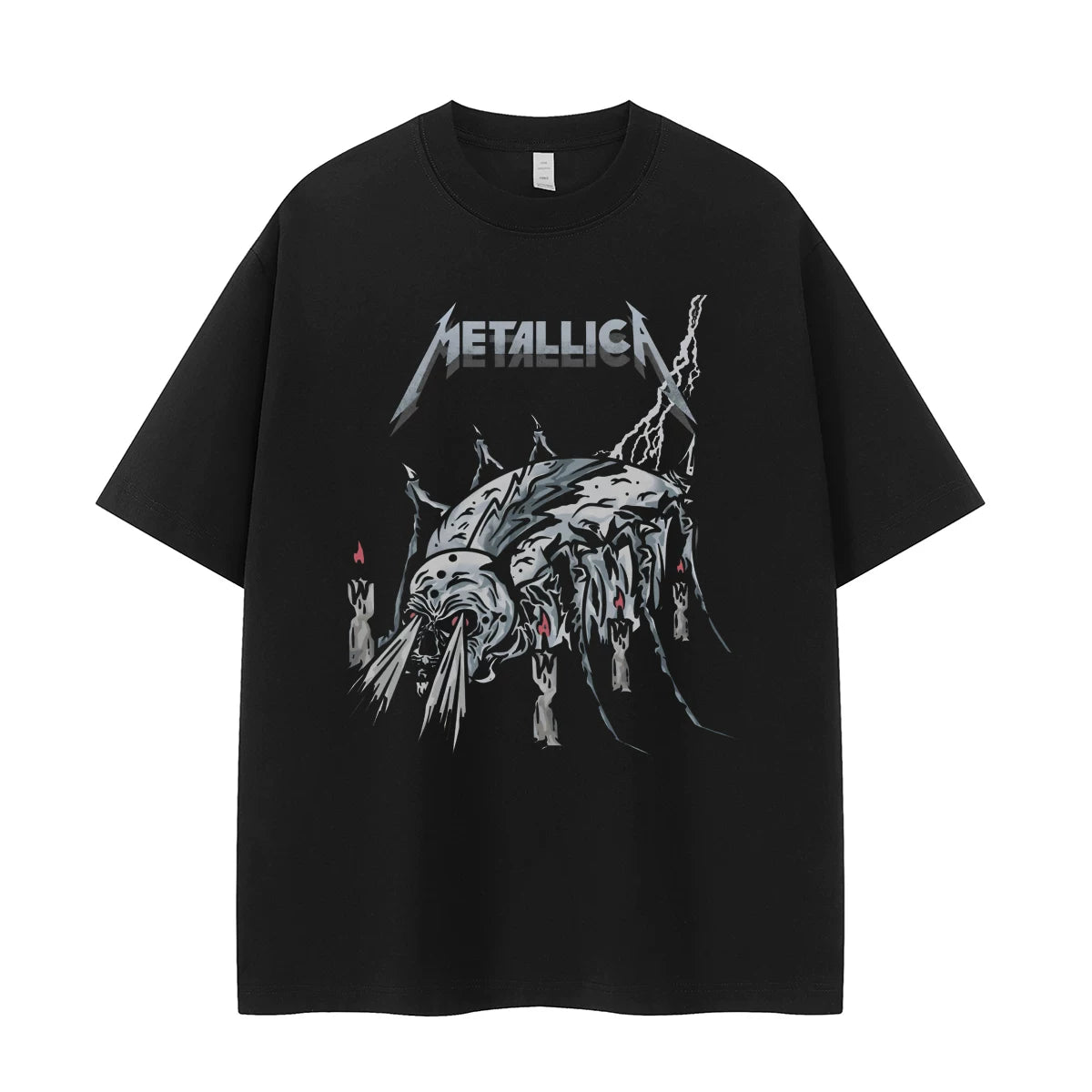 Metallica metal band retro American street dark niche design gray vtg rock short sleeved T-shirt