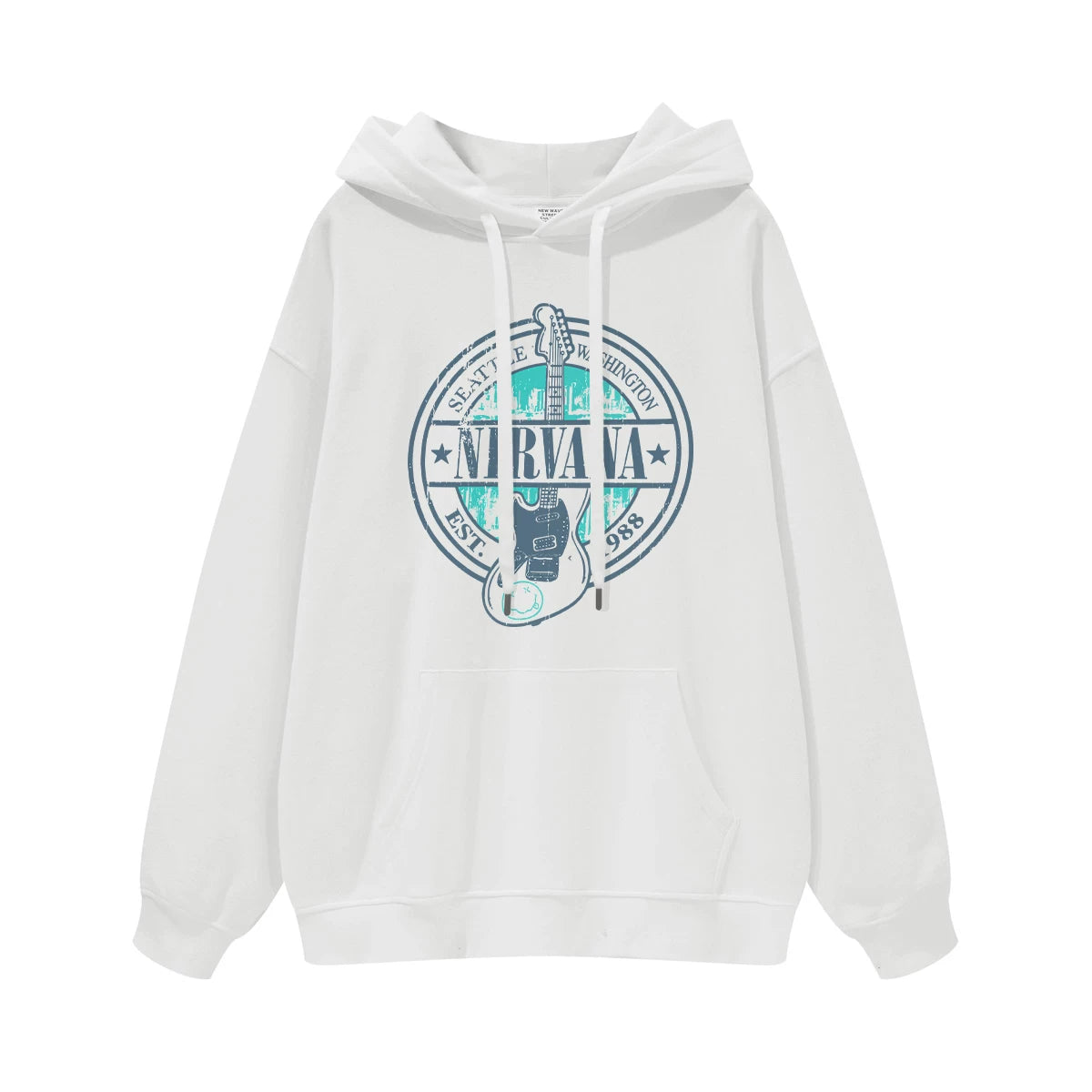 NIRVANA Nirvana Rock Band American Street Gun Flower Nirvana Black Gray White Pure Cotton Hooded Round Neck Sweatshirt (7)