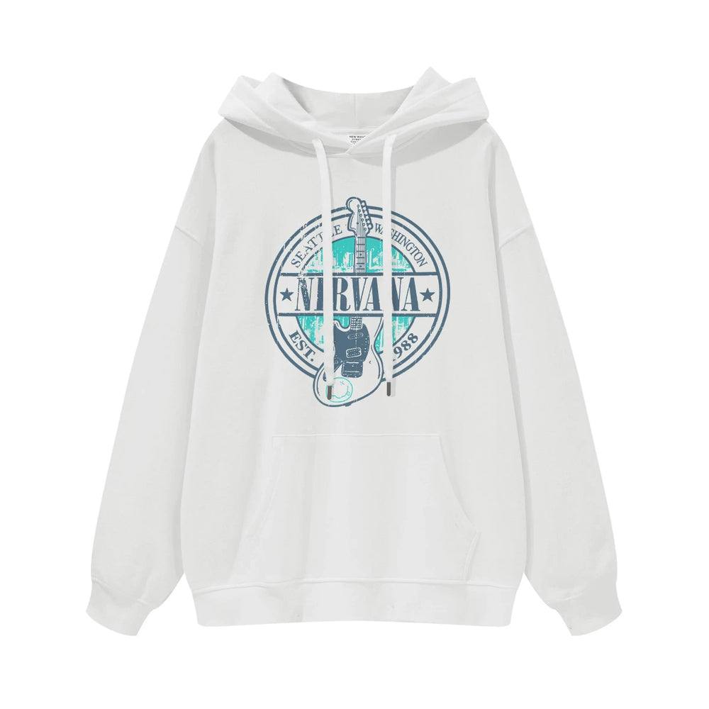 NIRVANA Nirvana Rock Band American Street Gun Flower Nirvana Black Gray White Pure Cotton Hooded Round Neck Sweatshirt (7)