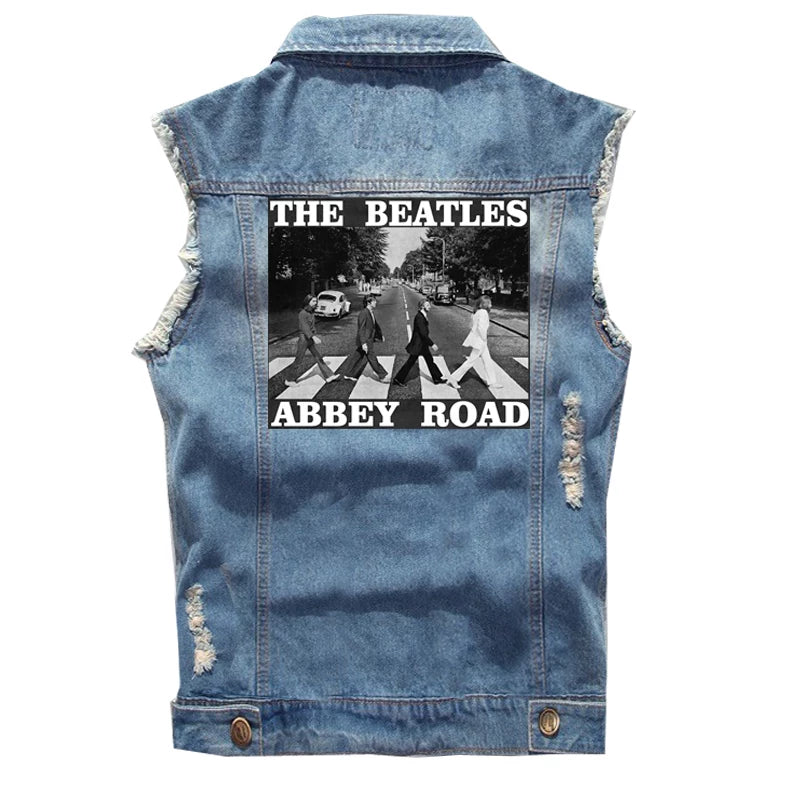 The Beatles, Lennon, retro rock, sleeveless denim vest, vest, vest, denim shirt (2)