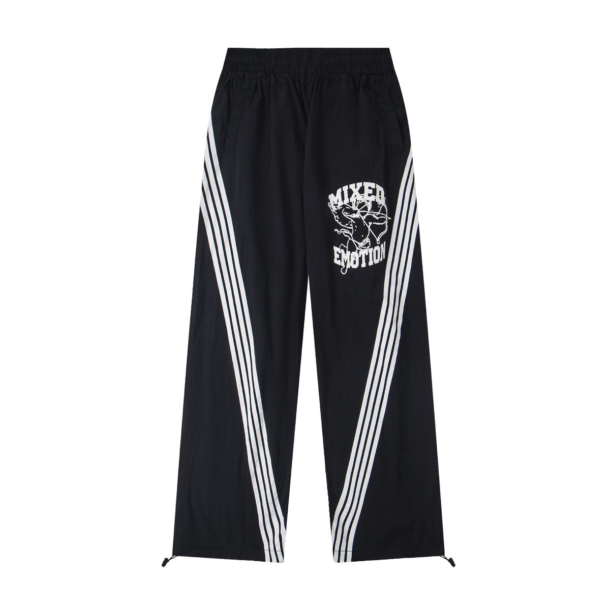 MIXED EMOTION Vintage Triple-Stripe Graphic Track Pants (Black)