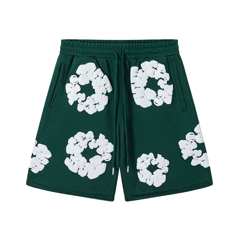 Denim Tears Cotton Wreath Graphic Shorts - Dark Green / Relaxed Streetwear Fit
