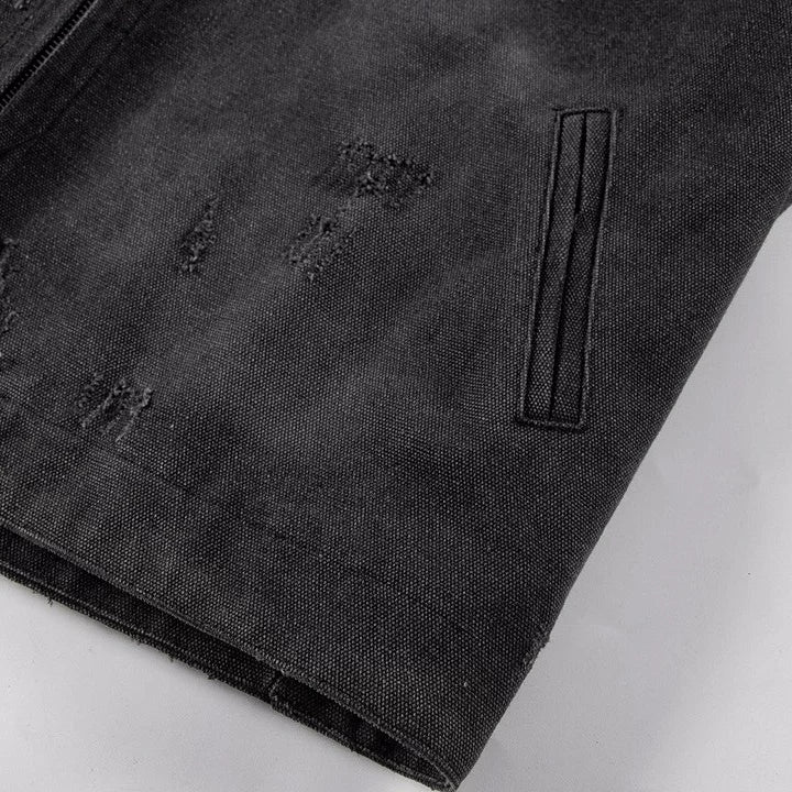 ERD Detroit lapel canvas distressed denim coat
