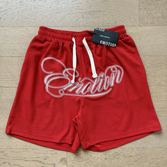 MIXED EMOTION Vintage Rhinestone Lettering Sweatshorts (Red)