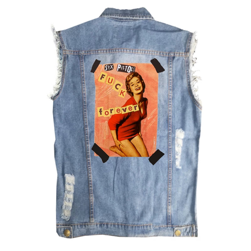 SEX PISTOLS sex pistol European and American men's street style vintage denim shirt vest sleeveless vest (1)