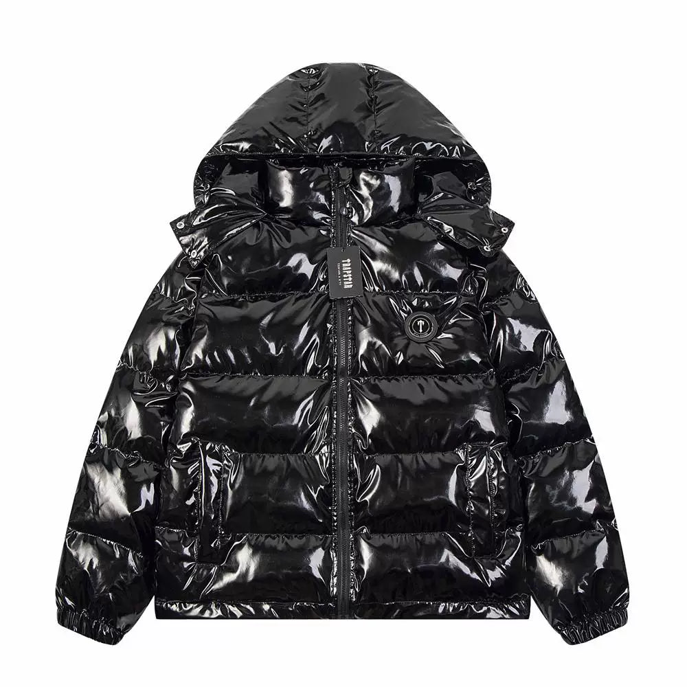 Trapstar detachable hat bright PU leather cotton-padded jacket