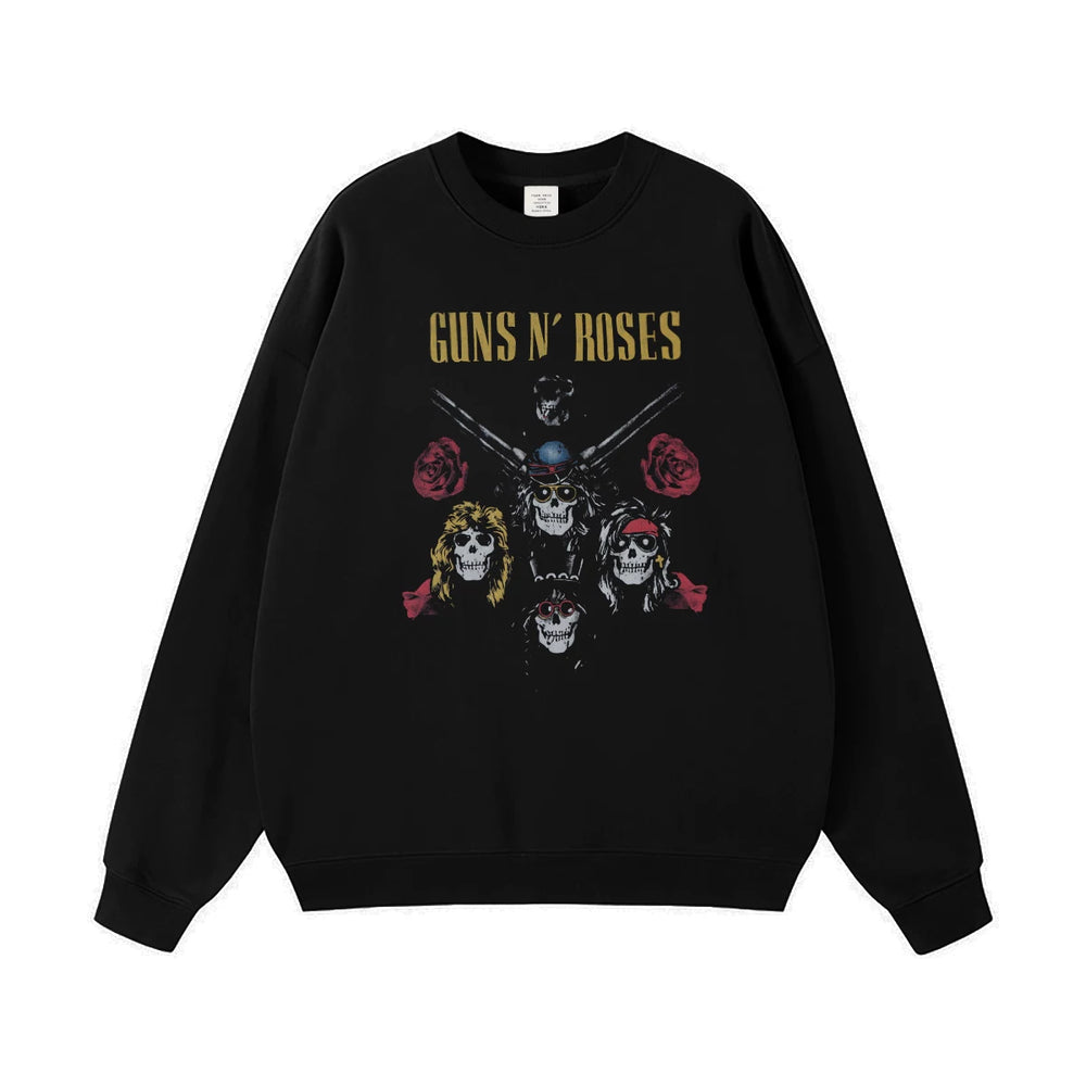 Guns n Roses Rock Band American Street Men's and Women's Black Grey White Cotton Hooded Round Neck Hoodie (4)
