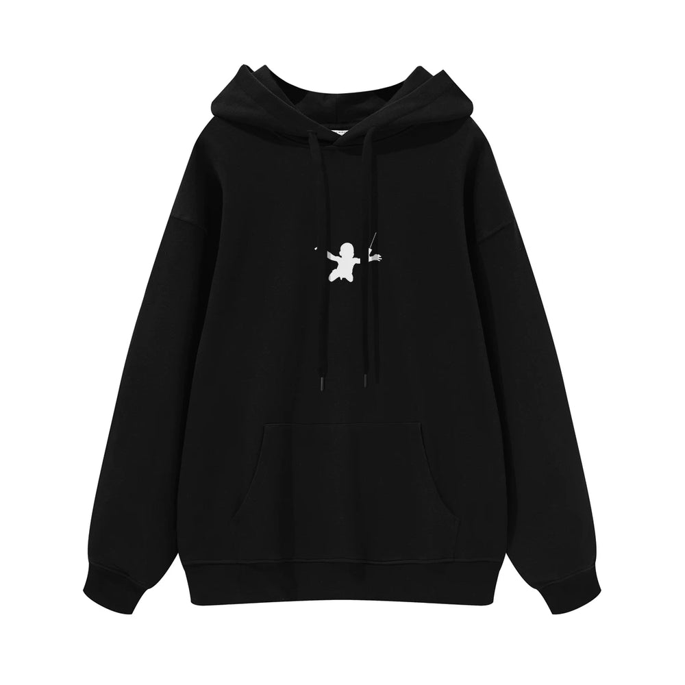 NIRVANA Nirvana Rock Band American Street Gun Flower Nirvana Black Gray White Pure Cotton Hooded Round Neck Sweatshirt (4)
