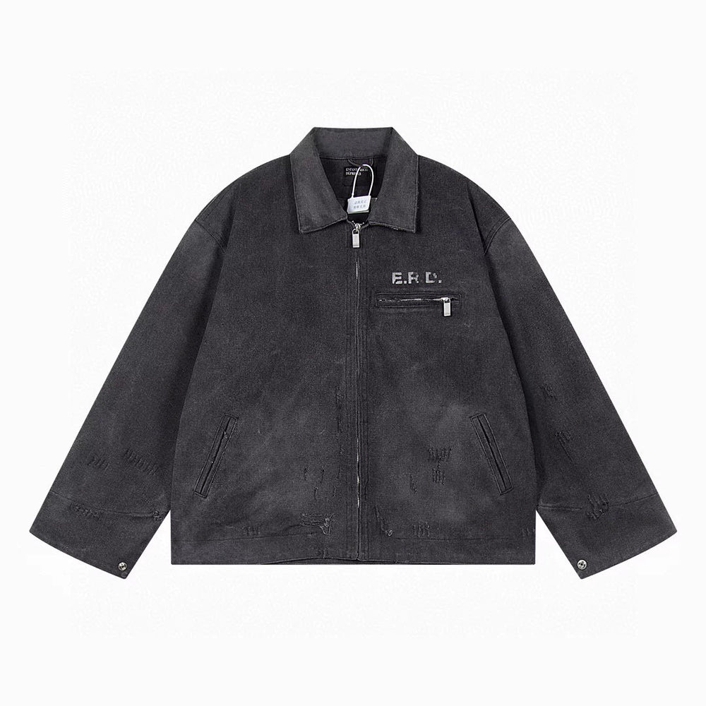 ERD Detroit lapel canvas distressed denim coat