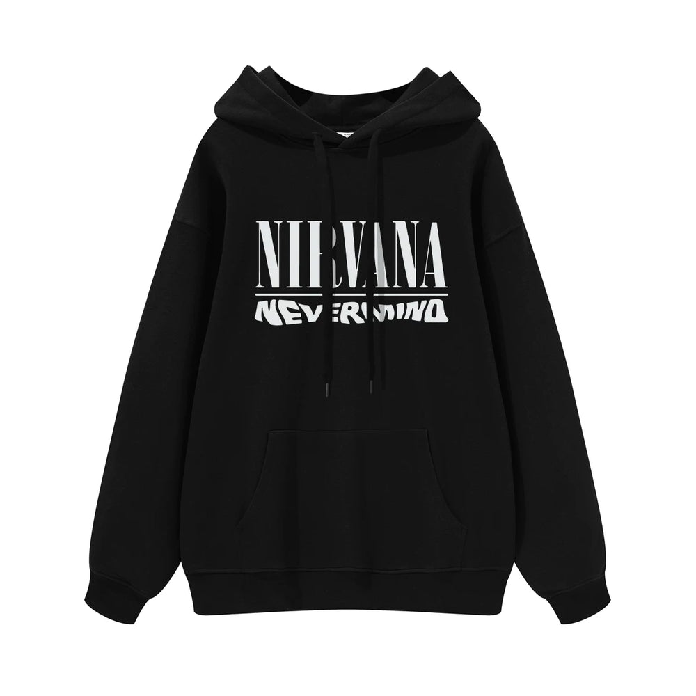 NIRVANA Nirvana Rock Band American Street Gun Flower Nirvana Black Gray White Pure Cotton Hooded Round Neck Sweatshirt (6)