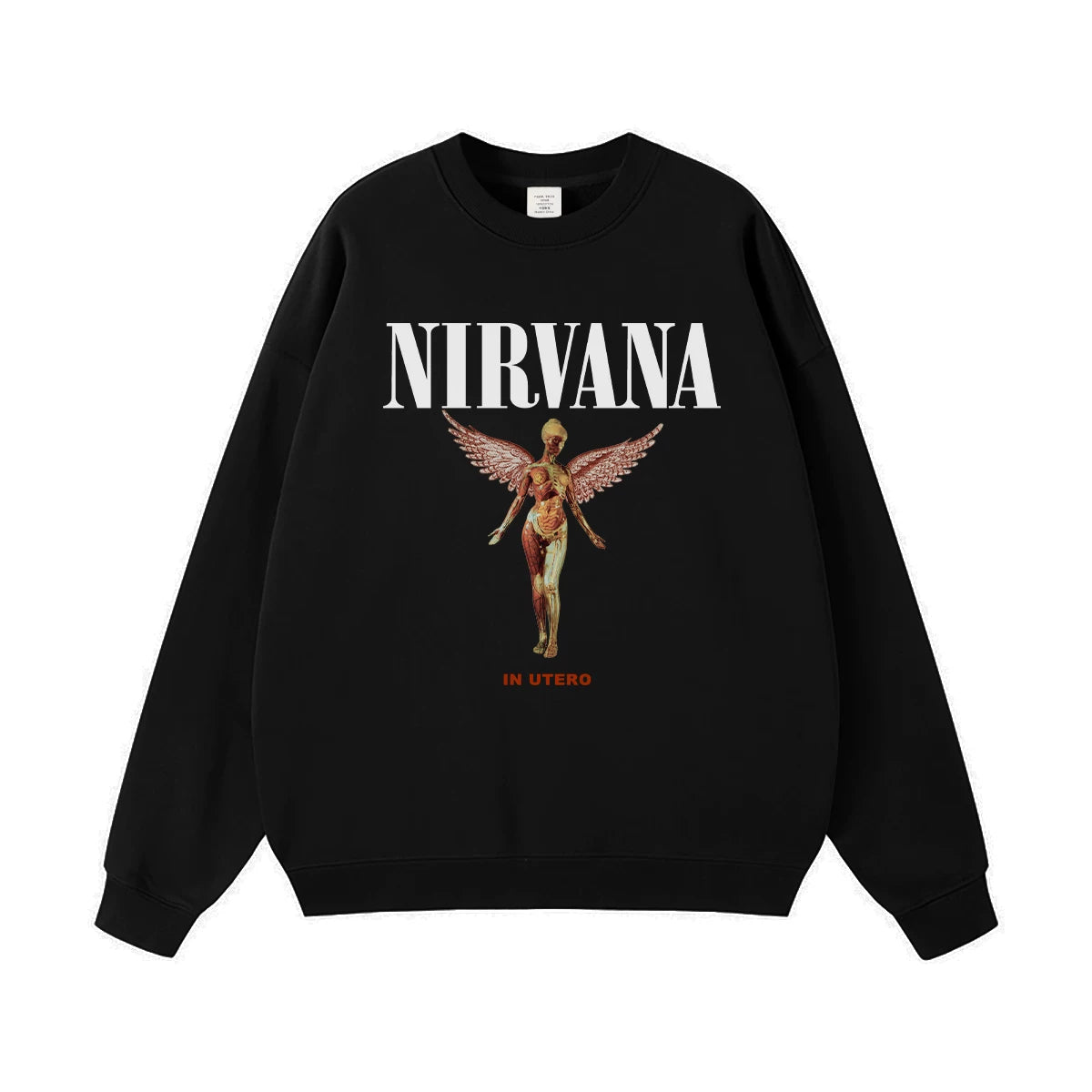 NIRVANA Nirvana Rock Band American Street Gun Flower Nirvana Black Gray White Pure Cotton Hooded Round Neck Sweatshirt (10)