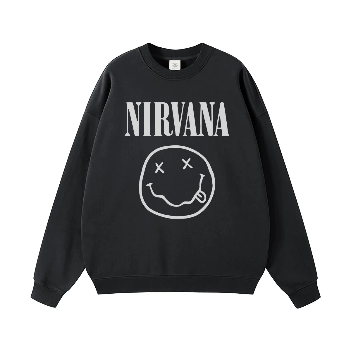 NIRVANA Nirvana Rock Band American Street Gun Flower Nirvana Black Gray White Pure Cotton Hooded Round Neck Sweatshirt (3)