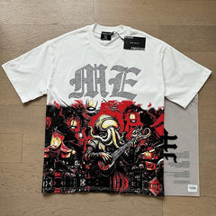 MIXED EMOTION Vintage Rhinestone Cthulhu Graphic T-Shirt (White / Red)